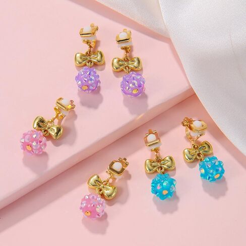 3/6 Pairs Funny Cute Cartoon Dinosaur Cat Clip on Earrings Kawaii Enamel Butterfly Animals Pets Harajuku Non Piercing Stud Earrings for Women Girls Jewelry Gifts in Saudi Arabia