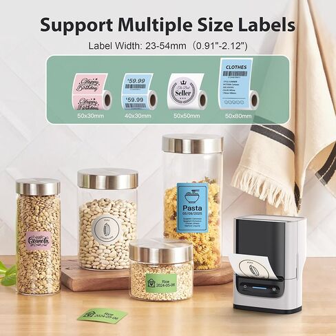 صانع الملصقات PM220، طابعات ملصقات حرارية محمولة تعمل بتقنية البلوتوث للهاتف والكمبيوتر الشخصي، آلة صنع الملصقات مقاس 2 بوصة مع شريط ملصقات، سهلة الاستخدام للمكتب والمنزل، فضي أبيض in Kuwait