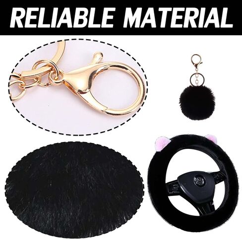 9 Pack Cute Bear Fluffy Steering Wheel Cover for Women,LXPKKIG Cute Fuzzy Steering Wheel Cover for Women Girls,Fluffy Car Accessories Set for Women Universal 15 Inch (Black) in Saudi Arabia