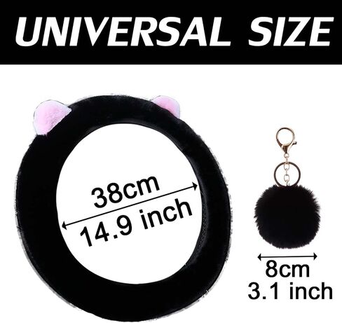 9 Pack Cute Bear Fluffy Steering Wheel Cover for Women,LXPKKIG Cute Fuzzy Steering Wheel Cover for Women Girls,Fluffy Car Accessories Set for Women Universal 15 Inch (Black) in Saudi Arabia