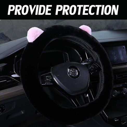 9 Pack Cute Bear Fluffy Steering Wheel Cover for Women,LXPKKIG Cute Fuzzy Steering Wheel Cover for Women Girls,Fluffy Car Accessories Set for Women Universal 15 Inch (Black) in Saudi Arabia