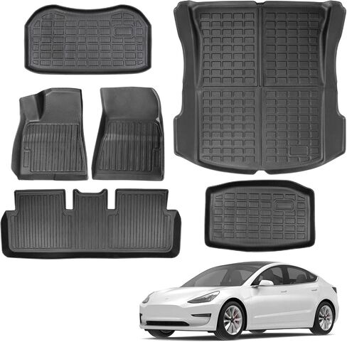 Floor Mats for Tesla Model 3 2021 2022 2023 All-Weather Custom Fit Interior Liners Waterproof Heavy Duty Floor Liners Front Real Seat Car Floor Mats Frunk Trunk Mats 6Pcs Full Set in Saudi Arabia