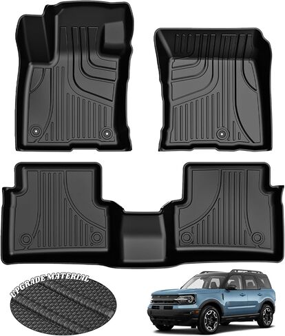 سجادات أرضية السيارة من AOMSAZTO لسيارة Ford Bronco Sport 2021 2022 2023 2024، سجادات أرضية السيارة لجميع الأحوال الجوية، مجموعة كاملة من بطانات الأرضية المطاطية للصف الأول والثاني، سجادات سيارة شديدة التحمل مضادة للانزلاق، أسود in Kuwait