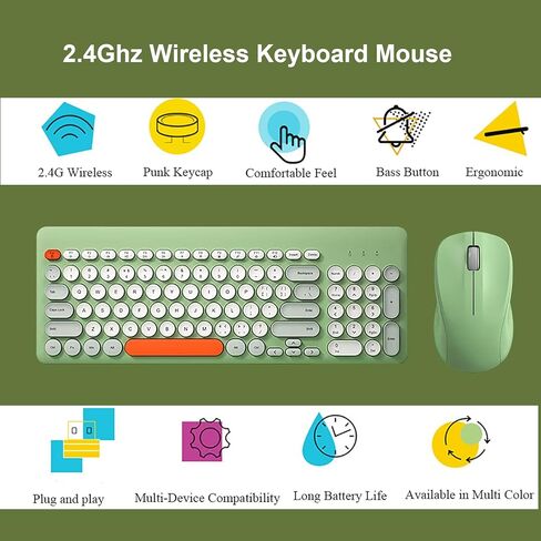 Wireless Keyboard and Mouse Combo,JieruiDeng 2.4Ghz USB Cordless Full-Sized Colorful Keyboard with Numeric Keypad and Noisless Mice Set for Computer Laptop PC Gamer (Lemon-Yellow) in Kuwait