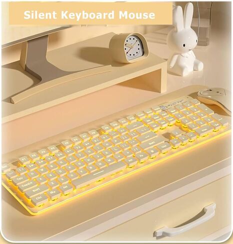 Wireless Keyboard and Mouse Combo Backlit,Rechargeable 104-Key Full Sized Menbrane Keyboard and Silent Mice Set,2.4Ghz Connection,Ergonomic,Home Office Gamer Use (Black with White Light) in Saudi Arabia