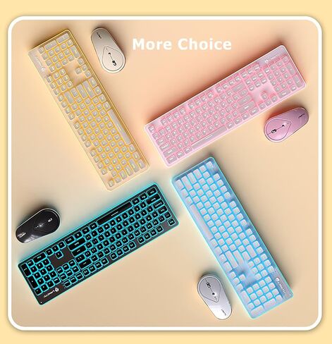 Wireless Keyboard and Mouse Combo Backlit,Rechargeable 104-Key Full Sized Menbrane Keyboard and Silent Mice Set,2.4Ghz Connection,Ergonomic,Home Office Gamer Use (Black with White Light) in Saudi Arabia