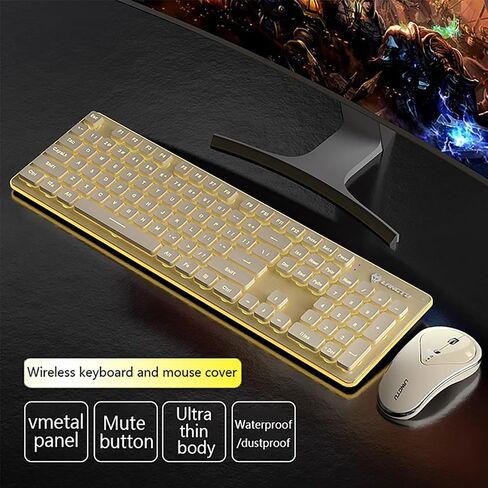 Wireless Keyboard and Mouse Combo Backlit,Rechargeable 104-Key Full Sized Menbrane Keyboard and Silent Mice Set,2.4Ghz Connection,Ergonomic,Home Office Gamer Use (Black with White Light) in Saudi Arabia