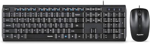مجموعة لوحة المفاتيح والماوس السلكية Eagletec KM120 رفيعة ومسطحة وهادئة، لوحة مفاتيح مريحة كاملة الحجم مكونة من 104 مفاتيح وماوس صغير محمول لأجهزة الكمبيوتر التي تعمل بنظام Windows (مجموعة لوحة مفاتيح وماوس سلكية سوداء) in Kuwait