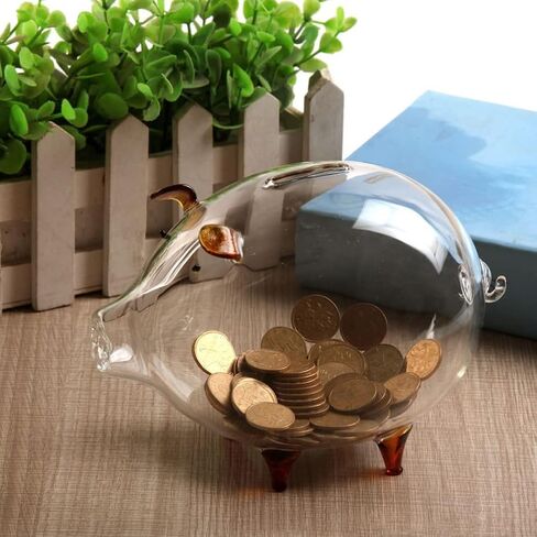 STOBOK Glass Pig Coin Banks Money Banks Cute Piggy Banks Clear Glass Coin Bank Child Saving Coin Money Box Toy 18x12cm in Saudi Arabia