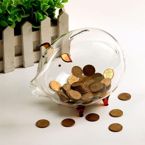 STOBOK Glass Pig Coin Banks Money Banks Cute Piggy Banks Clear Glass Coin Bank Child Saving Coin Money Box Toy 18x12cm in Saudi Arabia