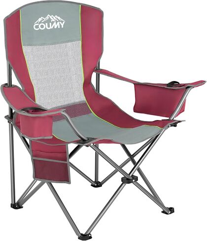 Oversized Camping Folding Chair, Heavy Duty Support 400 LBS Outdoor Folding Lawn Chair with Cup Holder/Cooler Bag/Side Pocket, Portable Chair for Sports Fishing (Red) in Saudi Arabia