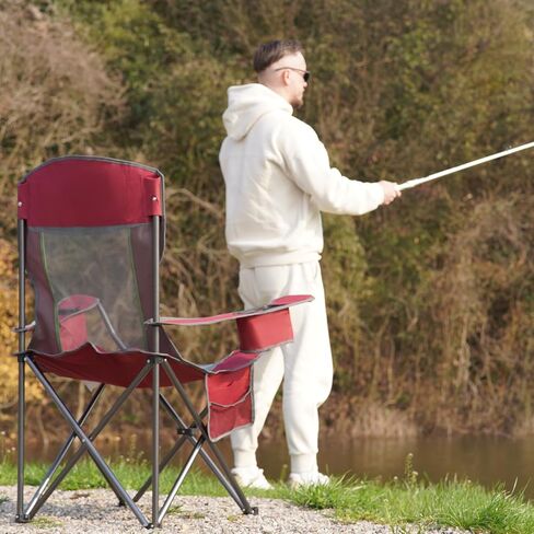 Oversized Camping Folding Chair, Heavy Duty Support 400 LBS Outdoor Folding Lawn Chair with Cup Holder/Cooler Bag/Side Pocket, Portable Chair for Sports Fishing (Red) in Saudi Arabia