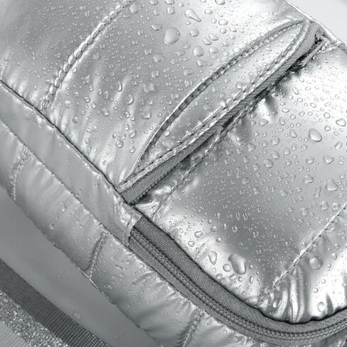Water Bottle Holder with Adjustable Wide Strap, Crossbody Puffer Water Bottle Bag, Quilted Water Bottle Carrier Bag, Silver Metallic in Saudi Arabia
