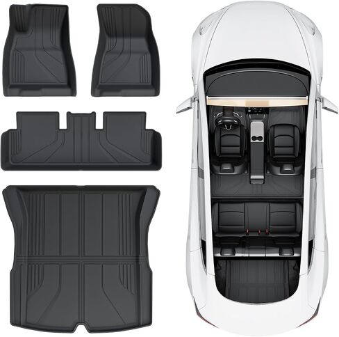 Tesla Model Y Floor Mats [1.5X Raised Edge & All Weather Protection] Upgrade Tesla Model Y Accessories 2024, TPE Waterproof Cargo Liner Fit for Tesla Model Y 5-Seat 2020~2024, Black (Set of 4) in Saudi Arabia
