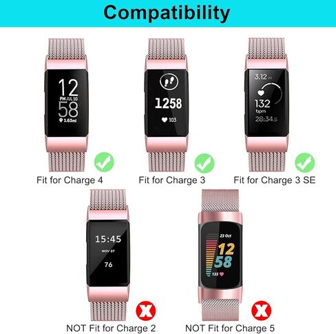 عبوتان من الأربطة المعدنية المتوافقة مع Fit bit Charge 4 / Charge 3 Bands للنساء والرجال، سوار معصم شبكي مسامي مع مشبك مغناطيسي قابل للتعديل من أجل Fit bit Charge 4 / Charge 3 / Charge 3 SE in Kuwait