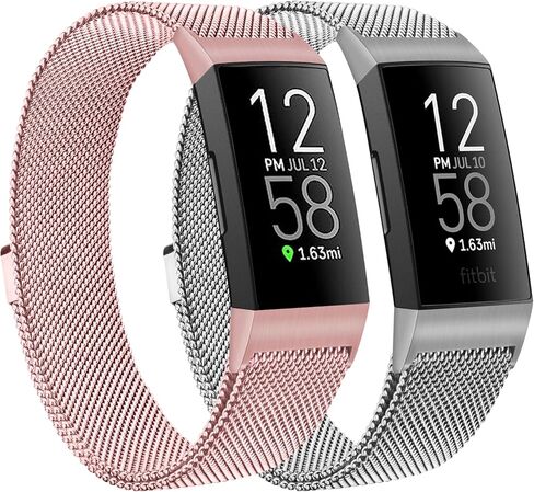 عبوتان من الأربطة المعدنية المتوافقة مع Fit bit Charge 4 / Charge 3 Bands للنساء والرجال، سوار معصم شبكي مسامي مع مشبك مغناطيسي قابل للتعديل من أجل Fit bit Charge 4 / Charge 3 / Charge 3 SE in Kuwait