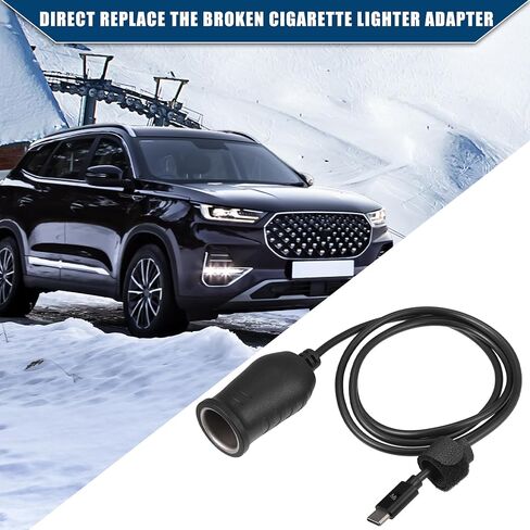 9V Cigarette Lighter Adapter/Interior USB Type C Male Cigarette Lighter Converter Cable for Car RV/Durable ABS Plastic 1.04m / 1 Pcs Black in Saudi Arabia