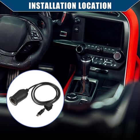 9V Cigarette Lighter Adapter/Interior USB Type C Male Cigarette Lighter Converter Cable for Car RV/Durable ABS Plastic 1.04m / 1 Pcs Black in Saudi Arabia