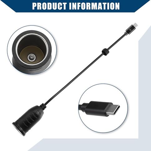 9V Cigarette Lighter Adapter/Interior USB Type C Male Cigarette Lighter Converter Cable for Car RV/Durable ABS Plastic 1.04m / 1 Pcs Black in Saudi Arabia