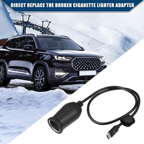 9V Cigarette Lighter Adapter/Interior USB Type C Male Cigarette Lighter Converter Cable for Car RV/Durable ABS Plastic 1.04m / 1 Pcs Black in Saudi Arabia
