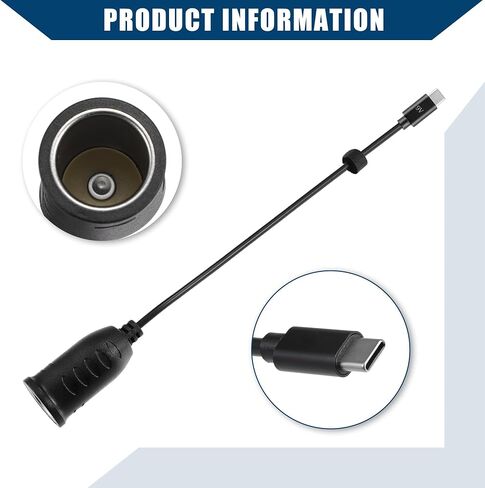 9V Cigarette Lighter Adapter/Interior USB Type C Male Cigarette Lighter Converter Cable for Car RV/Durable ABS Plastic 1.04m / 1 Pcs Black in Saudi Arabia