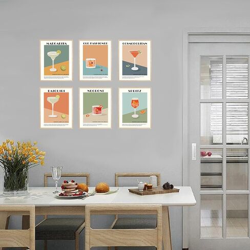 Cocktail Wall Art Set of 6 Retro Cocktail Bar Wall Decor Artwork Unframed Colorful Alcohol Drink Poster Prints for Bar Party Dorm Kitchen Living Room 8x10 Inch in Saudi Arabia