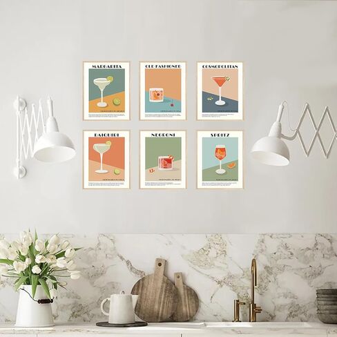 Cocktail Wall Art Set of 6 Retro Cocktail Bar Wall Decor Artwork Unframed Colorful Alcohol Drink Poster Prints for Bar Party Dorm Kitchen Living Room 8x10 Inch in Saudi Arabia