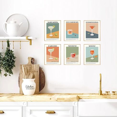 Cocktail Wall Art Set of 6 Retro Cocktail Bar Wall Decor Artwork Unframed Colorful Alcohol Drink Poster Prints for Bar Party Dorm Kitchen Living Room 8x10 Inch in Saudi Arabia