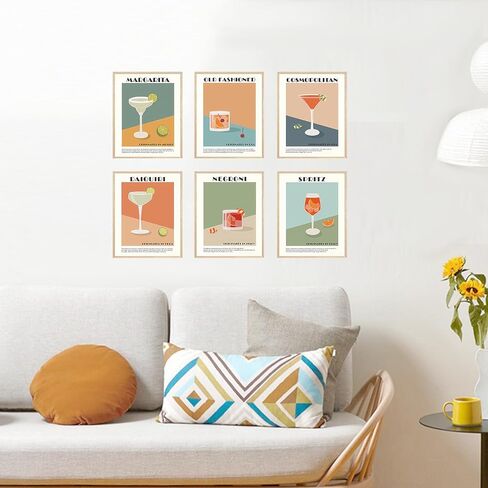 Cocktail Wall Art Set of 6 Retro Cocktail Bar Wall Decor Artwork Unframed Colorful Alcohol Drink Poster Prints for Bar Party Dorm Kitchen Living Room 8x10 Inch in Saudi Arabia