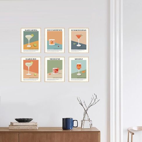 Cocktail Wall Art Set of 6 Retro Cocktail Bar Wall Decor Artwork Unframed Colorful Alcohol Drink Poster Prints for Bar Party Dorm Kitchen Living Room 8x10 Inch in Saudi Arabia