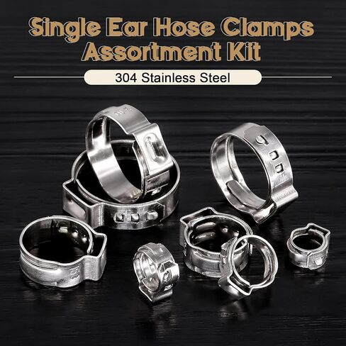 مجموعة متنوعة من 120 قطعة 304 من الفولاذ المقاوم للصدأ لخرطوم الأذن الفردي، 6 مم - 23.5 مم مشبك خرطوم تجعيد الأذن حلقات تثبيت بدون خطوات (1/4 بوصة - 15/16 بوصة) in Kuwait