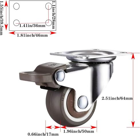 2-inch Caster Kit for Furniture - Heavy-Duty Lockable Rubber Wheels for cabinets, carts and More!casters Set of 4 in Saudi Arabia