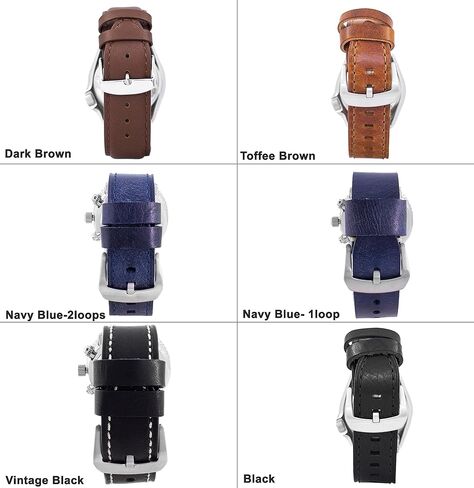 سوار ساعة RATIO من الجلد مكون من 6 قطع أحزمة ساعة بديلة من الجلد الطبيعي 100% للرجال والنساء، عبوة من 6 قطع - مقاس 22 ملم in Kuwait