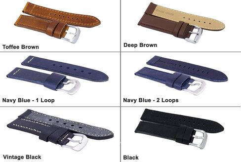 سوار ساعة RATIO من الجلد مكون من 6 قطع أحزمة ساعة بديلة من الجلد الطبيعي 100% للرجال والنساء، عبوة من 6 قطع - مقاس 22 ملم in Kuwait