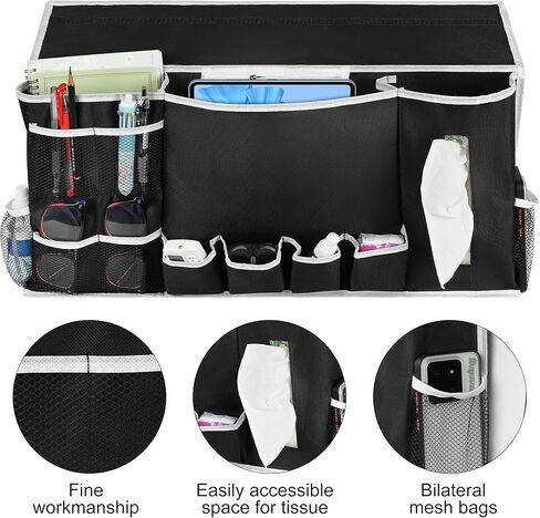 Bedside Storage Organizer,14 Pockets Plus Size Bed Pocket Organizer Caddy, Bed Remote Control Holder（Black） in Saudi Arabia