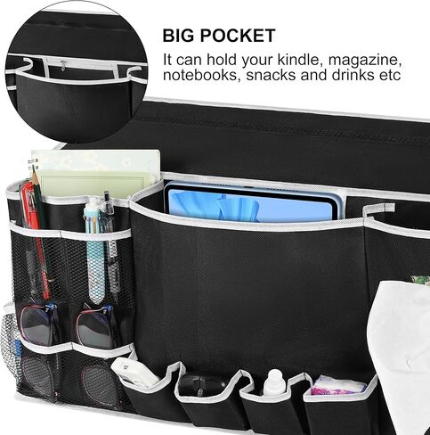 Bedside Storage Organizer,14 Pockets Plus Size Bed Pocket Organizer Caddy, Bed Remote Control Holder（Black） in Saudi Arabia