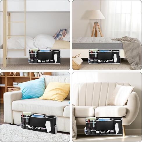 Bedside Storage Organizer,14 Pockets Plus Size Bed Pocket Organizer Caddy, Bed Remote Control Holder（Black） in Saudi Arabia