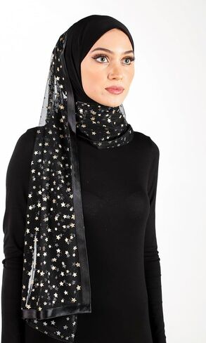 Middle Eastern Mall Stylish Mona Hijab Women's Black Kuwaiti with Chiffon Wrap Shawl & Satin Trim in Saudi Arabia