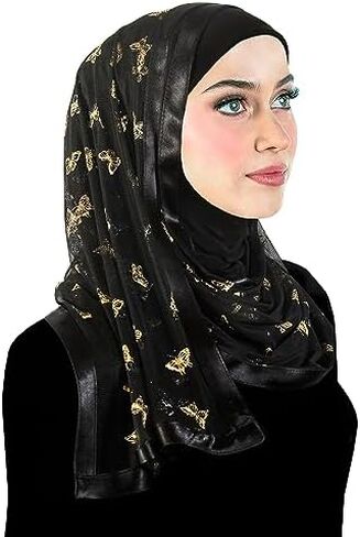Middle Eastern Mall Stylish Mona Hijab Women's Black Kuwaiti with Chiffon Wrap Shawl & Satin Trim in Saudi Arabia