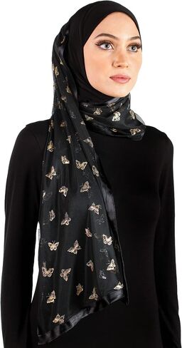 Middle Eastern Mall Stylish Mona Hijab Women's Black Kuwaiti with Chiffon Wrap Shawl & Satin Trim in Saudi Arabia