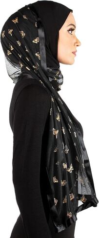 Middle Eastern Mall Stylish Mona Hijab Women's Black Kuwaiti with Chiffon Wrap Shawl & Satin Trim in Saudi Arabia