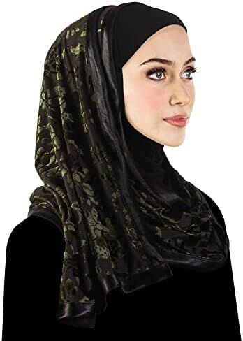 Middle Eastern Mall Stylish Mona Hijab Women's Black Kuwaiti with Chiffon Wrap Shawl & Satin Trim in Saudi Arabia