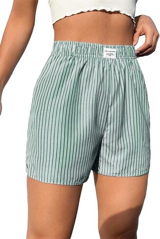 Women's Summer Striped Shorts and Plaid Elastic Waist Shorts Sleepwear Micro Bottoms Lounge in Kuwait