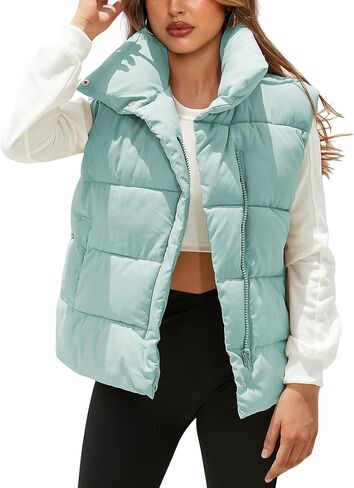 SCUSTY Womens Zip up Quilted Puffer Vest Stand Collar Sleeveless Padded Jacket Outwear in Saudi Arabia