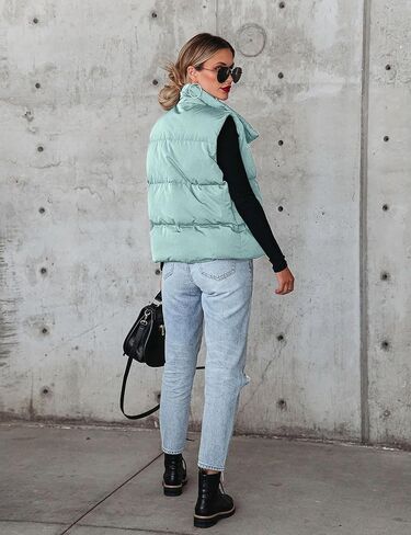 SCUSTY Womens Zip up Quilted Puffer Vest Stand Collar Sleeveless Padded Jacket Outwear in Saudi Arabia