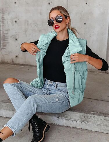 SCUSTY Womens Zip up Quilted Puffer Vest Stand Collar Sleeveless Padded Jacket Outwear in Saudi Arabia