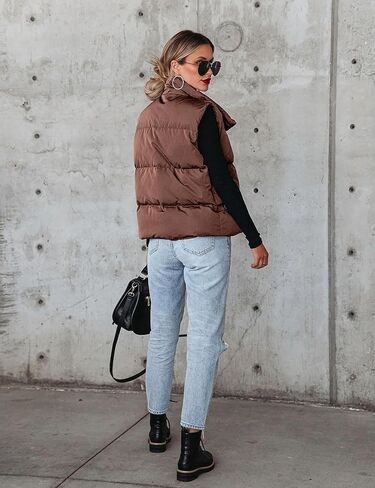 SCUSTY Womens Zip up Quilted Puffer Vest Stand Collar Sleeveless Padded Jacket Outwear in Saudi Arabia