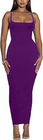 Women's Spaghetti Strap Bodycon Dress - Summer Casual Maxi Club Party Long Tight Slip Dresses in Kuwait