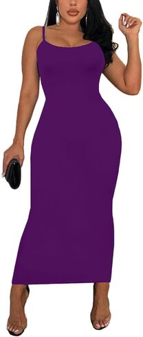 Women's Spaghetti Strap Bodycon Dress - Summer Casual Maxi Club Party Long Tight Slip Dresses in Kuwait