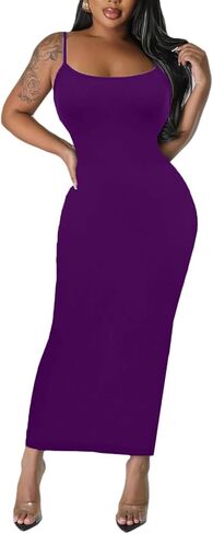Women's Spaghetti Strap Bodycon Dress - Summer Casual Maxi Club Party Long Tight Slip Dresses in Kuwait